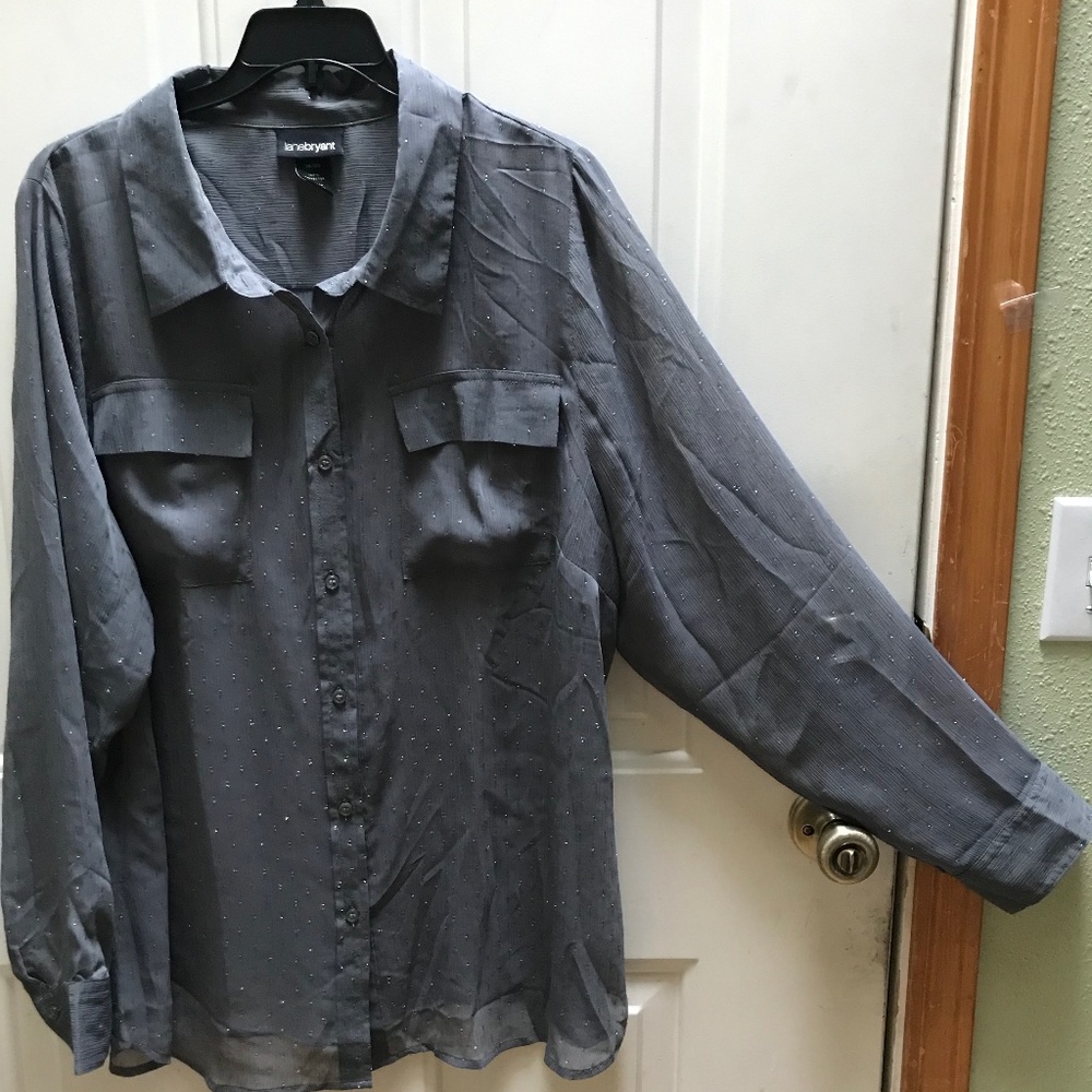 Lane Bryant sheer silver grey blouse 18/20 1X 2X